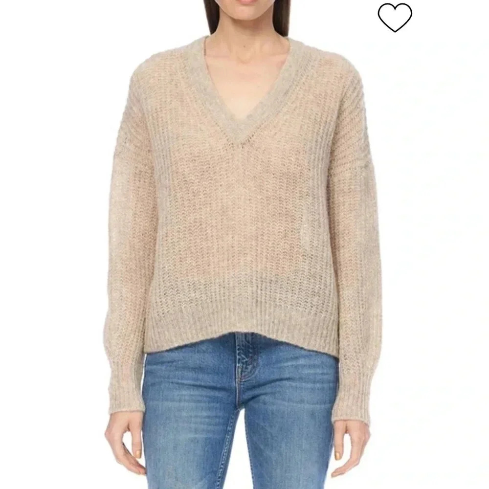 360 CASHMERE NWT Georgina V Neck Baby Alpaca Wool Sweater Camel Gold - Picture 1 of 9